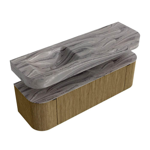 MONDIAZ THOR-DLUX 150cm meuble de salle de bains arrondi gauche + droite couleur Dusk avec 1 tiroir et 2 portes. Vasque suspendue CLOUD Gauche 1 trou de robinet couleur Sombra. SW1464908