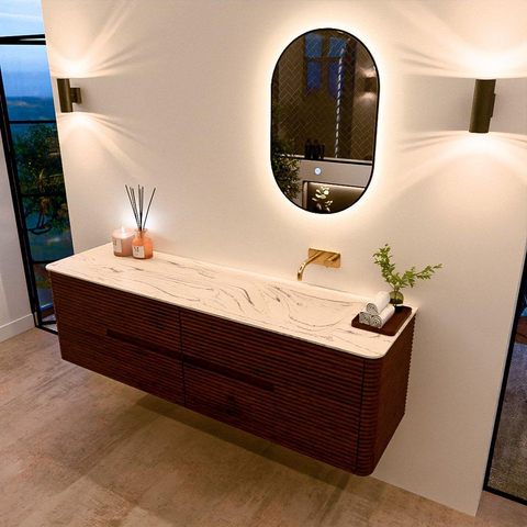 Mondiaz CIRO-DLUX Badkamermeubelset - 170x45x50cm - Solid surface wastafel Nata - 1 wasbak Rechts - zonder kraangaten - 4 lades - Ruby SW1532062