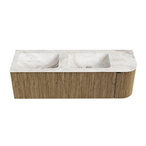 Mondiaz KURVE-DLUX Badkamermeubelset - 145x46x40cm - 1 lade - 1 deur - wastafel solid surface - dubbel / links - zonder kraangat - Dusk SW1415009