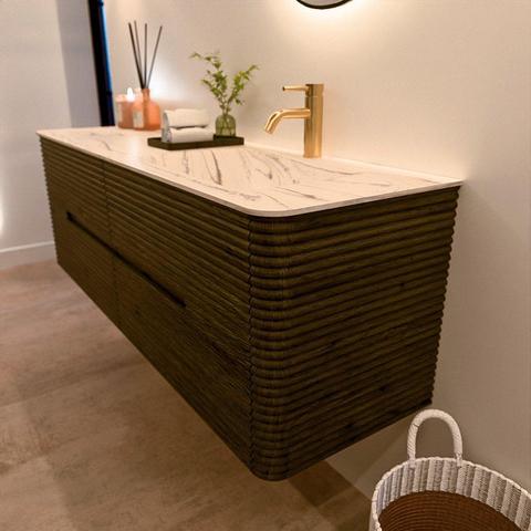 Mondiaz CIRO-DLUX Badkamermeubelset - 150x45x50cm - Solid surface wastafel Nata - 1 wasbak Rechts - 1 kraangat - 4 lades - Shadow SW1532588