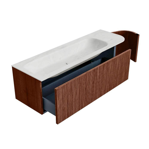 Mondiaz KURVE-DLUX Badkamermeubelset - 145x46x40cm - 1 lade - 1 deur - wastafel solid surface - links - 2 kraangaten - Ruby SW1415772