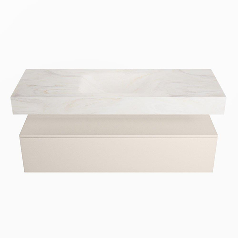 Mondiaz ALAN-DLUX Ensemble de meuble - 130cm - meuble Linen mat - 1 tiroir - Lavabo Cloud Ostra suspendu - vasque Centre - 0 trous de robinet SW807351