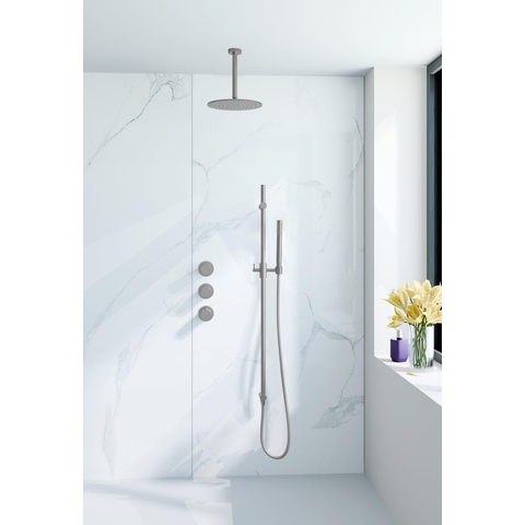 Fortifura Nebbio Ensemble de douche pluie - robinet encastré - élément encastré - barre de douche - flexible de douche lisse - douchette bâton - bras de plafond 20cm - douche de tête 30cm - inox brossé PVD SW1447117