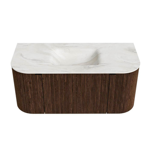 MONDIAZ KURVE-DLUX Meuble de salle de bains 100 cm avec module 25 Len R couleur Walnut avec 1 tiroir et 2 portes. Vasque GRUNNE centrale sans trou de robinet couleur Ostra. SW1137868