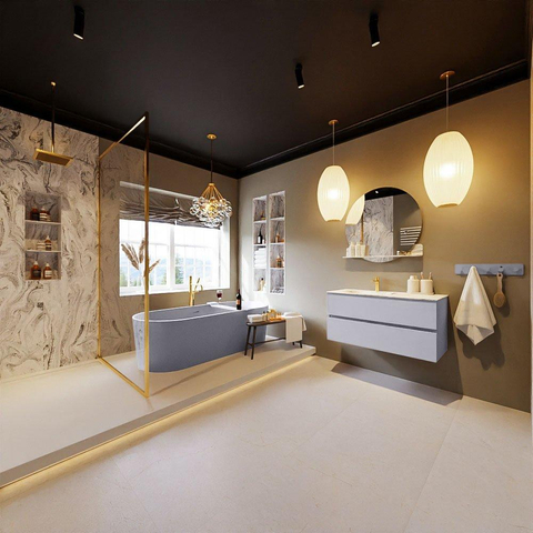 MONDIAZ VICA-DLUX Ensemble meuble de salle de bains - 100cm - meuble bas cale - 2 tiroirs - lavabo encastré cloud gauche - 1 trou de robinet - version haute 60cm - glace SW1088294