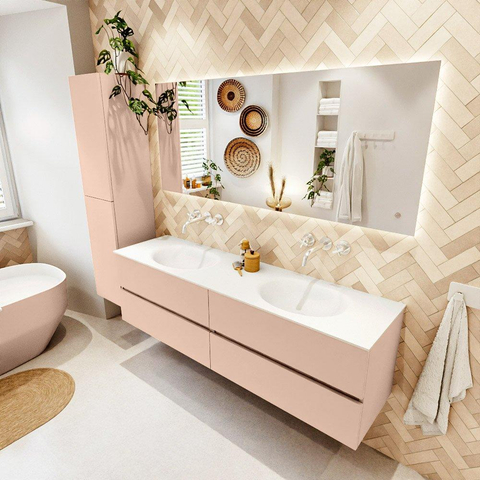 MONDIAZ Vica Ensemble meuble de salle de bains - 170cm - meuble bas rosee - 4 tiroirs - lavabo moon double - sans trous de robinet - version hauteur 60cm - talc SW1080438