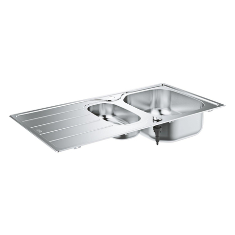 Grohe K200 Spoelbak - met afdruipgedeelte - 970x500mm - 1 bak 346x396x165mm - halve bak 180x340x130mm - omkeerbaar - roestvrij staal RealSteel SW492245