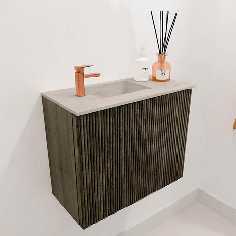 Mondiaz JOYA-DLUX 50cm toiletmeubel - kleur Shadow - Wastafel FAYE positie Links 1 kraangat kleur Opalo. SW1422883