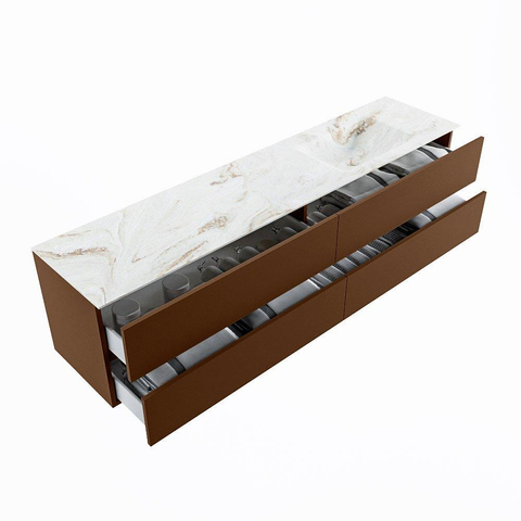 MONDIAZ VICA-DLUX Ensemble meuble de salle de bains - 200cm - meuble sous-vasque Rust - 4 tiroirs - lavabo encastré Cloud à droite - 1 trou de robinet - version haute 60cm - Frappe SW1089113