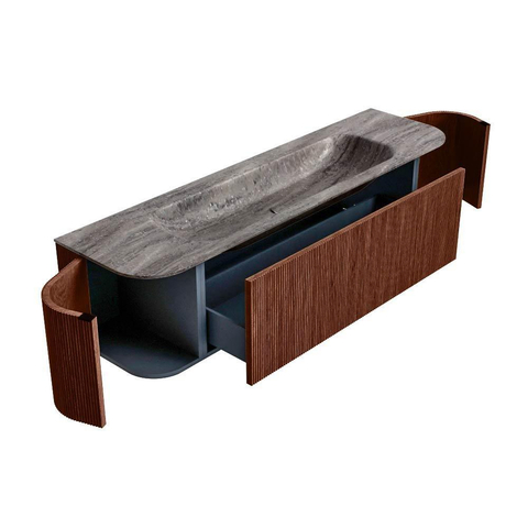 MONDIAZ KURVE-DLUX Meuble de salle de bains 170cm arrondi Gauche + Droite couleur Ruby avec 1 tiroir et 2 portes. Lavabo BIG LARGE Central 1 trou de robinet Oza. SW1432813