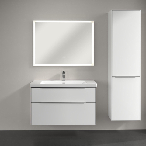 Villeroy & Boch Subway 3.0 Badkamerkast - opbouw - 45x35x170cm - 1 rechtsdraaiende - softclose deur aluminium glanzende greep - spaanplaat - Brilliant White (wit) SW706811