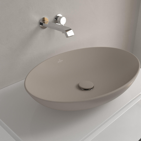 Villeroy & Boch Loop & Friends opzetwastafel - 62x42cm - zonder kraangat - zonder overloop CeramicPlus - mat almond (beige) SW644133