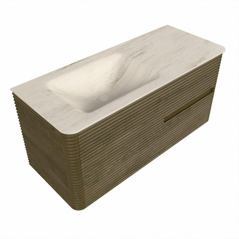 Mondiaz CIRO-DLUX Meuble de salle de bains - 110x45x50cm - Plan vasque Solid surface Meli - 1 vasque à gauche - sans trous de robinet - 2 tiroirs - Dusk SW1533149