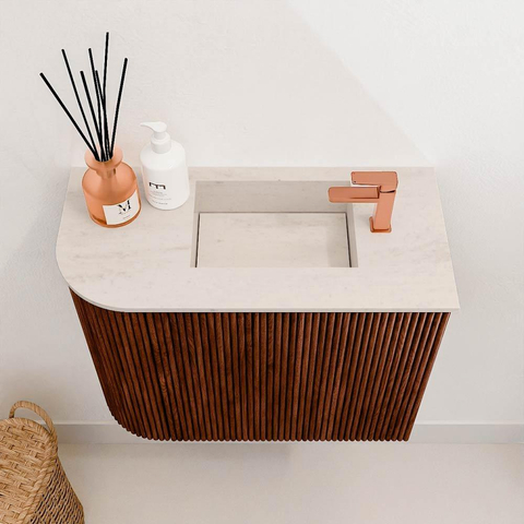 Mondiaz JOYA-DLUX 51.6cm toiletmeubel - ronding links kleur Ruby - Wastafel FAYE positie Rechts 1 kraangat kleur Meli. SW1425368