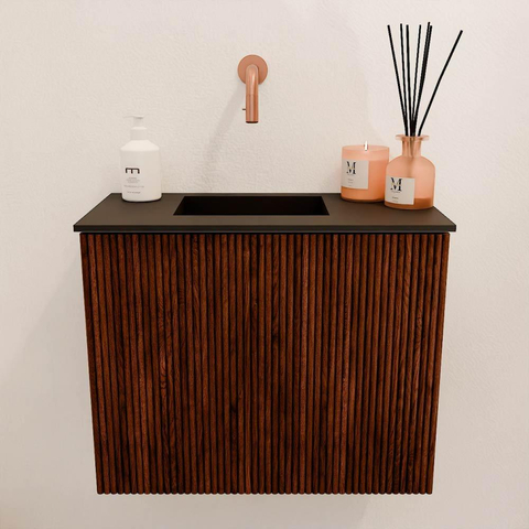 Mondiaz JOYA 50cm meuble de toilette - couleur Ruby - Vasque FAYE position Gauche Sans trou de robinet couleur Urban SW1421802
