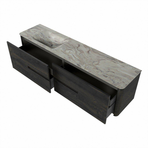 Mondiaz CIRO-DLUX Ensemble de meubles de salle de bains - 190x45x50cm - Plan-vasque Solid surface Glace - 1 vasque à gauche - 1 trou de robinet - 4 tiroirs - Shadow SW1532252