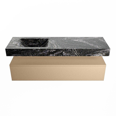 Mondiaz ALAN-DLUX Ensemble de meuble - 150cm - meuble Oro mat - 1 tiroir - Lavabo Cloud Lava suspendu - vasque Gauche - 0 trous de robinet SW808445