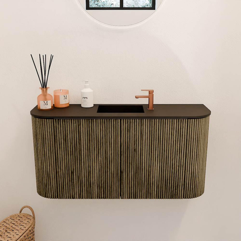 Mondiaz JOYA 83.2cm toiletmeubel - ronding links en rechts kleur Dusk - Wastafel FAYE positie Midden 1 kraangat kleur Urban. SW1421698