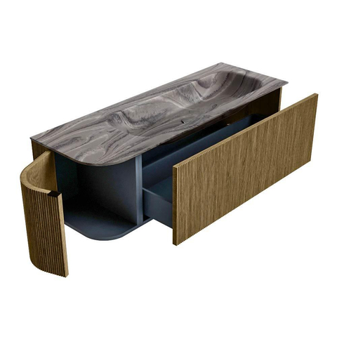 MONDIAZ KURVE-DLUX Meuble de salle de bains 135cm arrondi gauche couleur Dusk avec 1 tiroir et 1 porte. Lavabo BIG MEDIUM droit 1 trou de robinet Sombra. SW1433866
