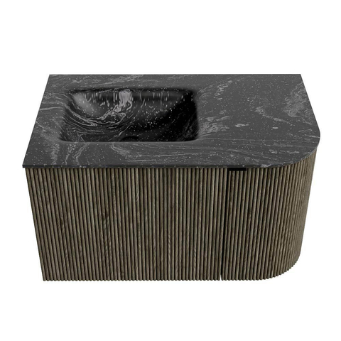 Mondiaz KURVE-DLUX Badkamermeubelset - 75x46x40cm - 1 lade - 1 deur - wastafel solid surface - links - 1 kraangat - Shadow SW1414640