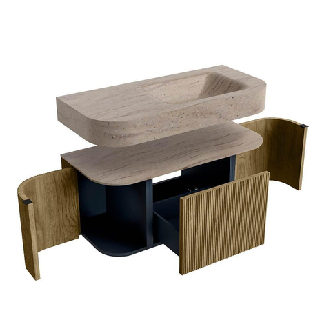 MONDIAZ THOR-DLUX 100cm meuble de salle de bains arrondi gauche + droite couleur Dusk avec 1 tiroir et 2 portes. Vasque suspendue CLOUD Droite sans trou de robinet couleur Saba. SW1467726