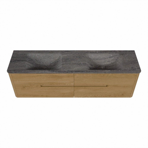 Mondiaz CIRO-DLUX Ensemble de meubles de salle de bains - 170x45x50cm - Plan-vasque solid surface Oza - 2 vasques double - 2 trous de robinet - 4 tiroirs - Chêne SW1531144