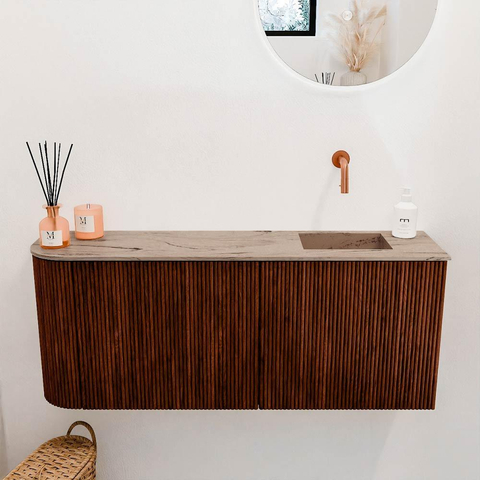 Mondiaz JOYA-DLUX Meuble de salle de bains 101.6cm - arrondi gauche couleur Ruby - Vasque FAYE position Droite Sans trou de robinet couleur Arena SW1425306