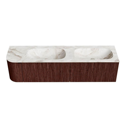 Mondiaz KURVE-DLUX Badkamermeubelset - 175x46x40cm - 2 lade - 1 deur - wastafel solid surface - dubbel / rechts - zonder kraangat - Ruby SW1415694