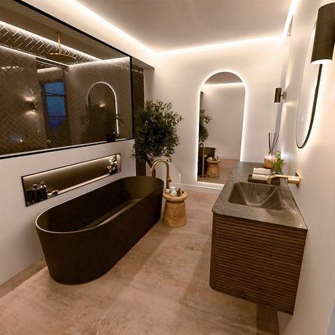 Mondiaz CIRO-DLUX Ensemble de meubles de salle de bains - 160x45x50cm - vasque Solid surface Lava - 1 vasque à droite - sans trous de robinet - 4 tiroirs - Dusk SW1532953