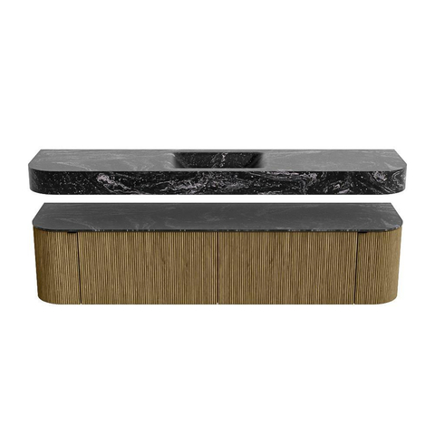 MONDIAZ THOR-DLUX Meuble de salle de bains - 190cm - arrondi gauche + droite - couleur Dusk - 2 tiroirs et 2 portes - Vasque suspendue CLOUD Milieu 1 trou de robinet - couleur Lava SW1466461