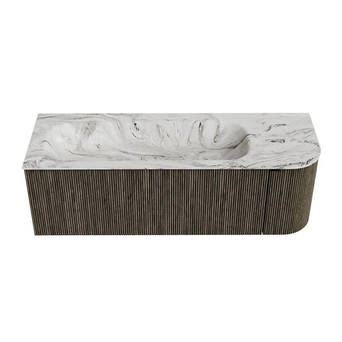 Mondiaz KURVE-DLUX Ensemble de meuble de salle de bains - 135x46x40cm - 1 tiroir - 1 porte - vasque solid surface - gauche - 1 trou de robinet - Shadow SW1414559