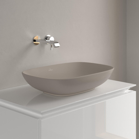 Villeroy & Boch Loop & Friends opzetwastafel - 56x38cm - zonder kraangat - zonder overloop CeramicPlus - mat almond (beige) SW644142