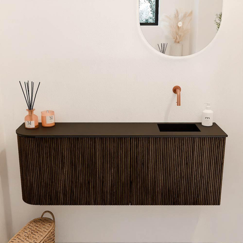 Mondiaz JOYA 111.6cm meuble de salle de bains - arrondi gauche couleur Noyer - Vasque FAYE position Droite Sans trou de robinet couleur Urban SW1421491
