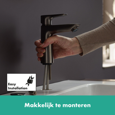 Hansgrohe Talis e 1 greeps wastafelkraan - 110 PopUp - trekwaste - hoogglans zwart chroom SW358789