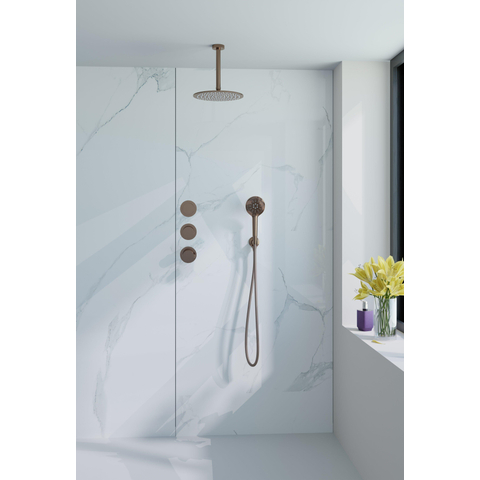 Fortifura Nebbio Regendoucheset - inbouwkraan - inbouwdeel - wandaansluitbocht - doucheslang glad - ronde handdouche - 20cm plafondarm - 30cm - hoofddouche - PVD - geborsteld koper SW1447153