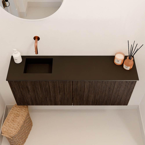Mondiaz JOYA 100cm toiletmeubel - kleur Walnut - Wastafel FAYE positie Links Zonder kraangat kleur Urban. SW1421384