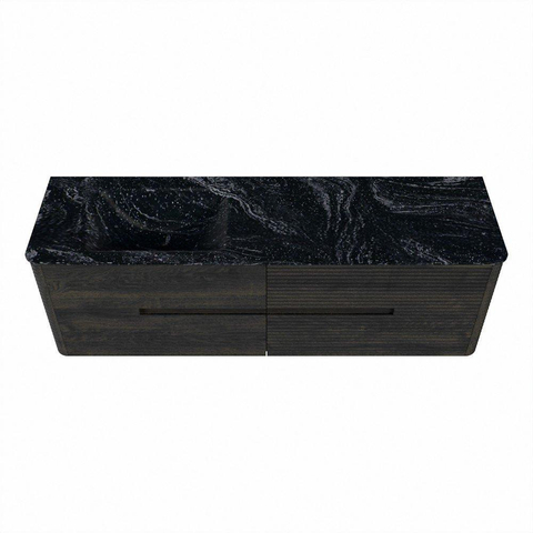 Mondiaz CIRO-DLUX Meuble de salle de bains - 160x45x50cm - Lavabo solid surface Lava - 1 vasque à gauche - sans trous de robinet - 4 tiroirs - Shadow SW1532402