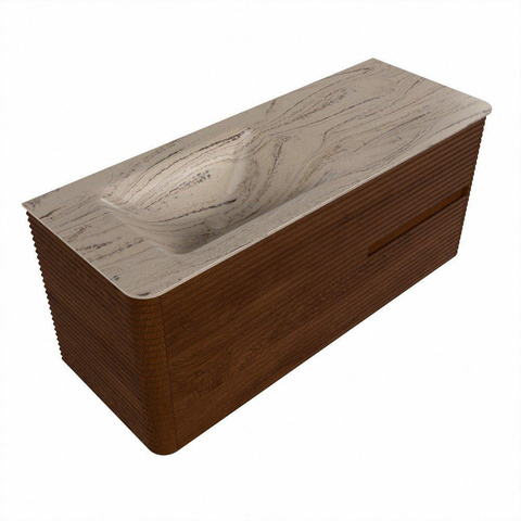 Mondiaz CIRO-DLUX Ensemble de meubles de salle de bains - 120x45x50cm - Plan vasque solid surface Arena - 1 vasque à gauche - 1 trou de robinet - 2 tiroirs - Ruby SW1531695