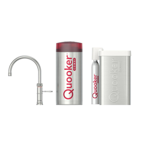 Quooker Classic Fusion Round kokendwaterkraan - draaibare uitloop - Combi+ incl. Cube reservoir - Warm / kokend / bruisend / gefilterd water - RVS SW299784