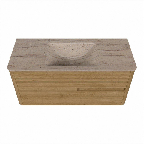 Mondiaz CIRO-DLUX Badkamermeubelset - 110x45x50cm - Solid surface wastafel Saba - 1 wasbak Midden - 1 kraangat - 2 lades - Oak SW1531176