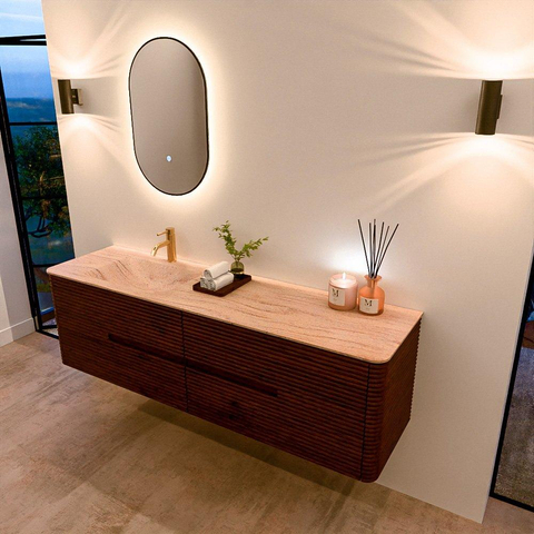 Mondiaz CIRO-DLUX Meuble de salle de bains complet - 170x45x50cm - Plan vasque Solid surface Saba - 1 vasque à gauche - 1 trou de robinet - 4 tiroirs - Ruby SW1531932