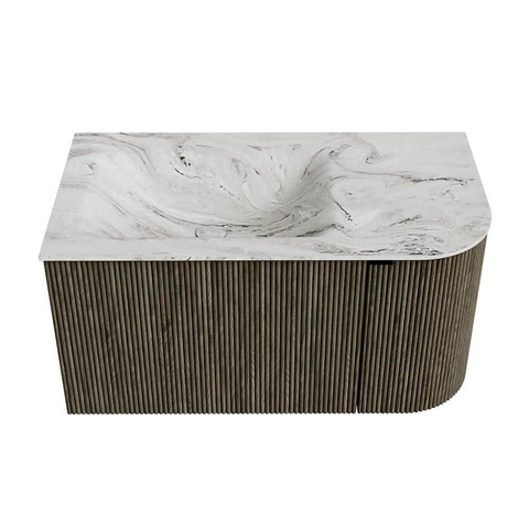 Mondiaz KURVE-DLUX Badkamermeubelset - 85x46x40cm - 1 lade - 1 deur - wastafel solid surface - links - 1 kraangat - Shadow SW1414515