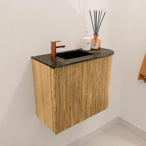 Mondiaz JOYA-DLUX 51.6cm meuble de toilette - arrondi droit couleur Chêne - Vasque FAYE position Gauche 1 trou de robinet couleur Lava. SW1422058