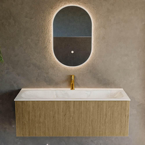 Mondiaz KURVE-DLUX Ensemble meuble de salle de bains - 120x46x40cm - 1 tiroir - lavabo solid surface - central - 1 trou de robinet - Dusk SW1415163
