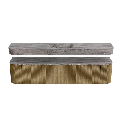 MONDIAZ THOR-DLUX Meuble de salle de bains - 200cm - arrondi gauche + droite - couleur Dusk - 2 tiroirs - 2 portes - Vasque suspendue CLOUD Milieu 1 trou de robinet couleur Oza SW1467193