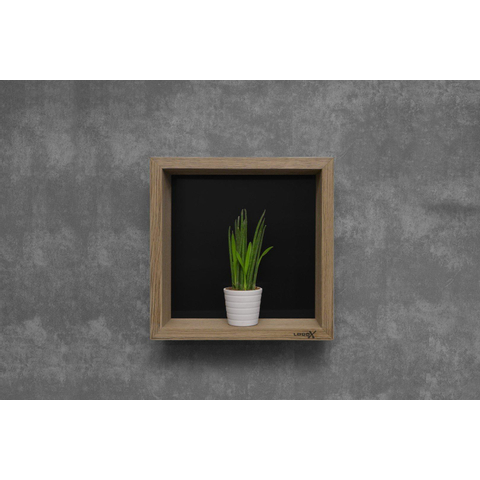 Looox Wood collection Boîte murale 30x30cm avec plaque arrière noir mat chêne noir mat SW73167