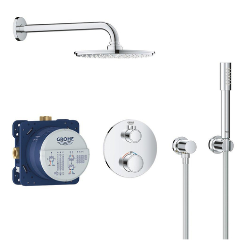 Grohe Grohtherm inbouw regendoucheset – Ø21 cm hoofddouche – gebogen wandarm – staafhanddouche – 2 functies – chroom SW236926