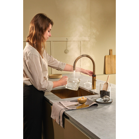 Quooker Fusion Round kokendwaterkraan - draaibare uitloop - Combi+ incl. Cube reservoir - Warm / kokend / bruisend / gefilterd water - messing patina SW769526