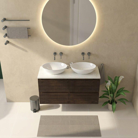 Saniclass Holz Atelier Badkamermeubelset - 120x45x63cm - Dia marmeren wastafelblad gepolijst (wit) - zonder kraangat - 2 lades - mat eiken charcoal (hout) SW1478359