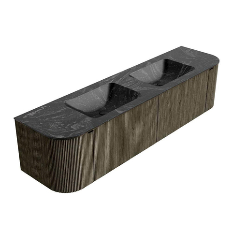 Mondiaz KURVE-DLUX Ensemble de meuble de salle de bains - 180x46x40cm - 2 tiroirs - 2 portes - lavabo solid surface - double - 2 trous de robinet - Shadow SW1414712